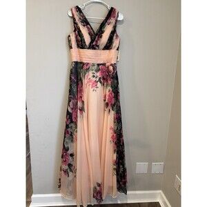 Grace Karin Women’s Size 12 NWT Floral Pink Chiffon Formal Dress Bridesmaid